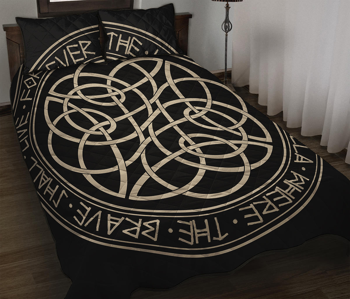 Scandinavian Viking Symbol Print Quilt Bed Set