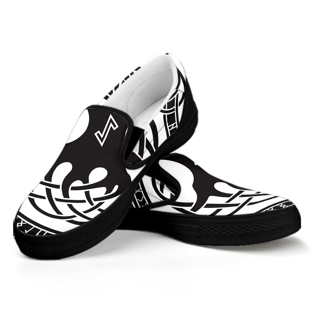 Scandinavian Yggdrasil Print Black Slip On Shoes