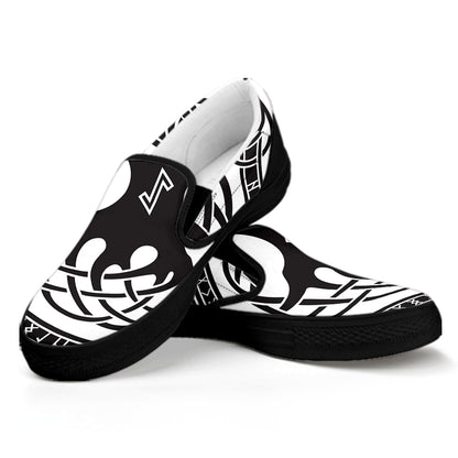 Scandinavian Yggdrasil Print Black Slip On Shoes