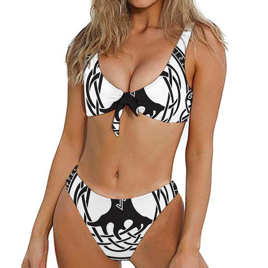 Scandinavian Yggdrasil Print Front Bow Tie Bikini