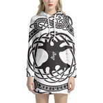Scandinavian Yggdrasil Print Pullover Hoodie Dress