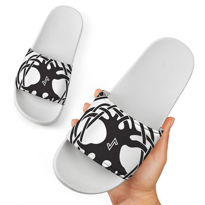 Scandinavian Yggdrasil Print White Slide Sandals