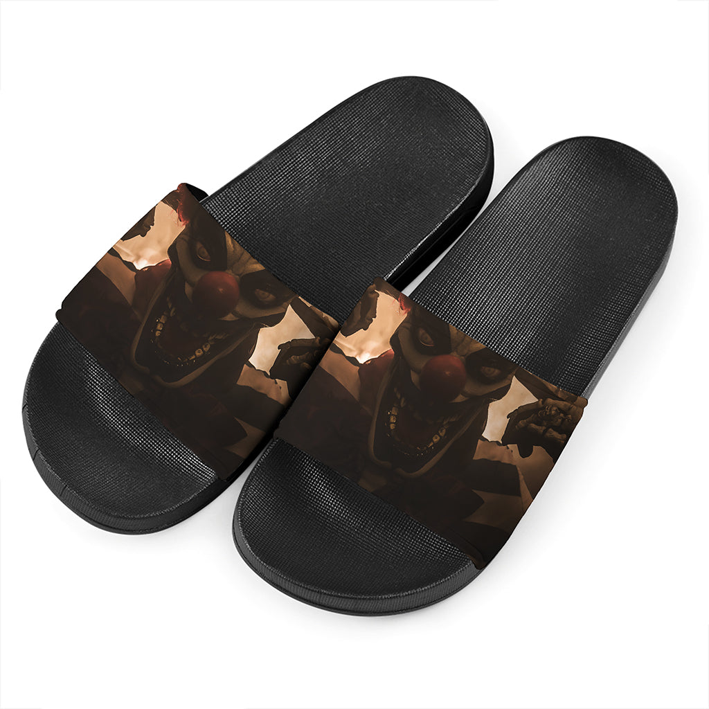 Scary Clown Print Black Slide Sandals