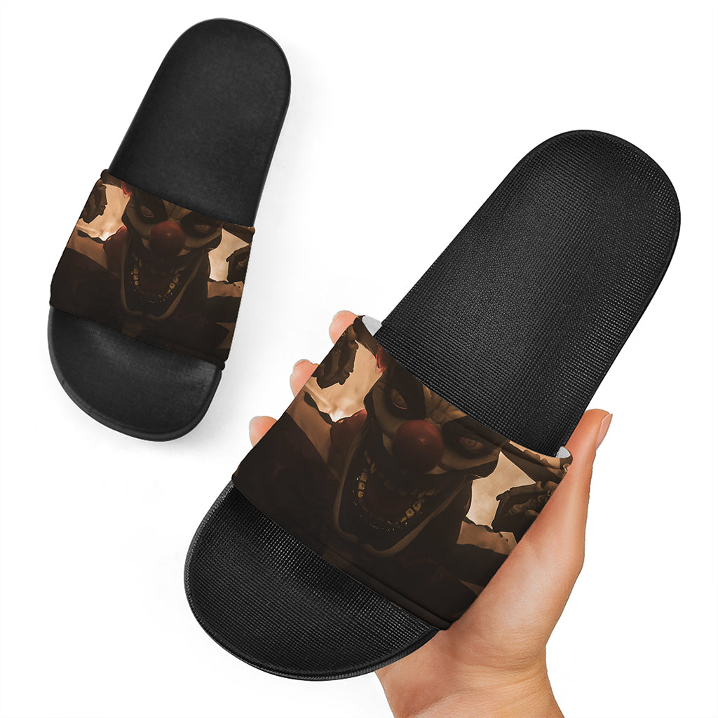 Scary Clown Print Black Slide Sandals