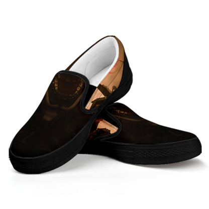 Scary Clown Print Black Slip On Shoes