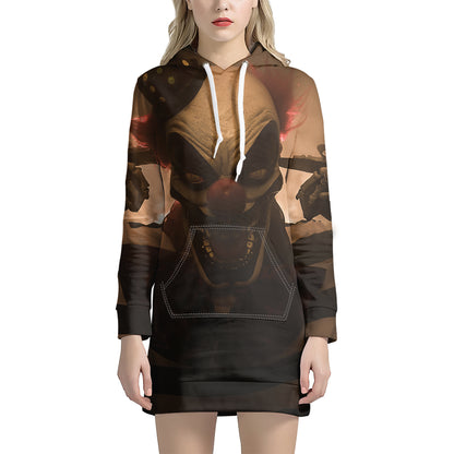Scary Clown Print Hoodie Dress