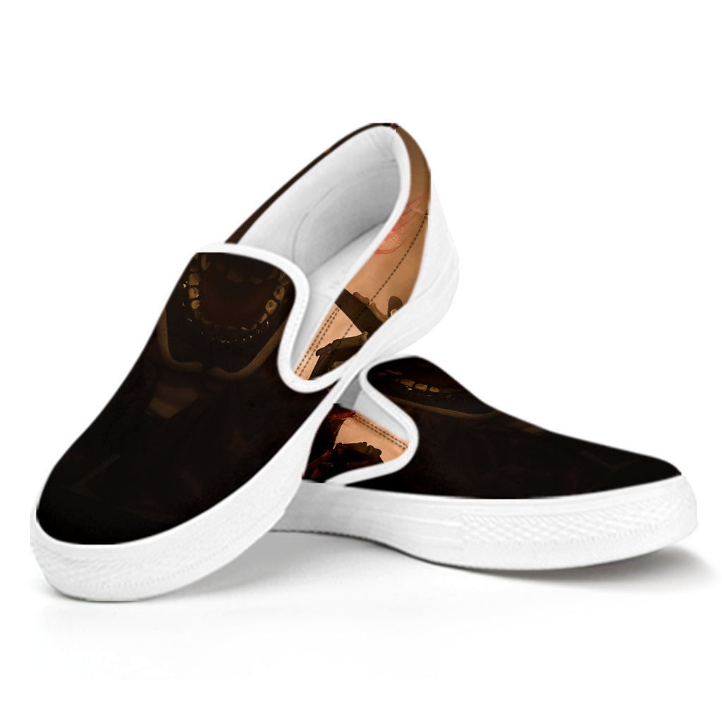 Scary Clown Print White Slip On Shoes