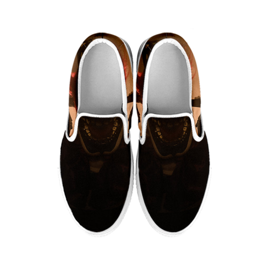 Scary Clown Print White Slip On Shoes