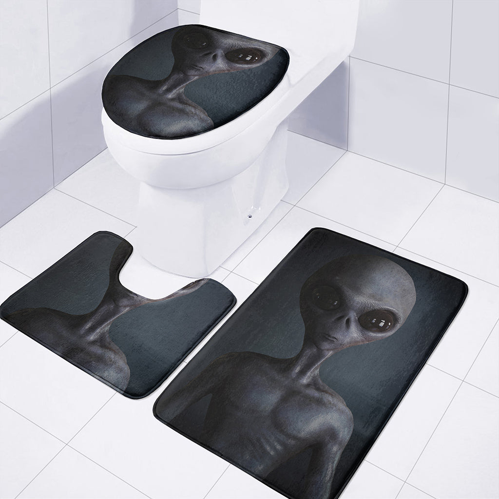Scary Grey Alien 3D Print 3 Piece Bath Mat Set