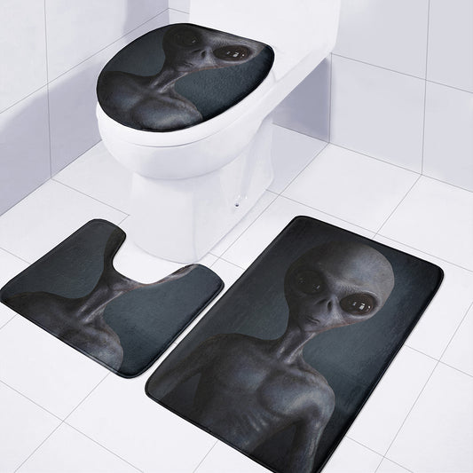 Scary Grey Alien 3D Print 3 Piece Bath Mat Set
