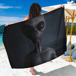 Scary Grey Alien 3D Print Beach Sarong Wrap