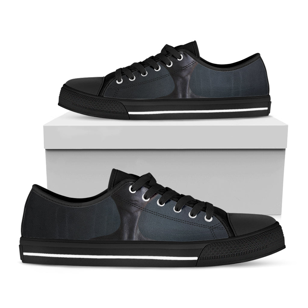 Scary Grey Alien 3D Print Black Low Top Shoes