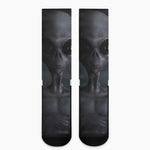 Scary Grey Alien 3D Print Crew Socks