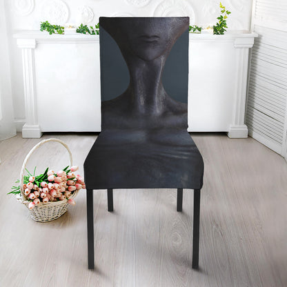 Scary Grey Alien 3D Print Dining Chair Slipcover