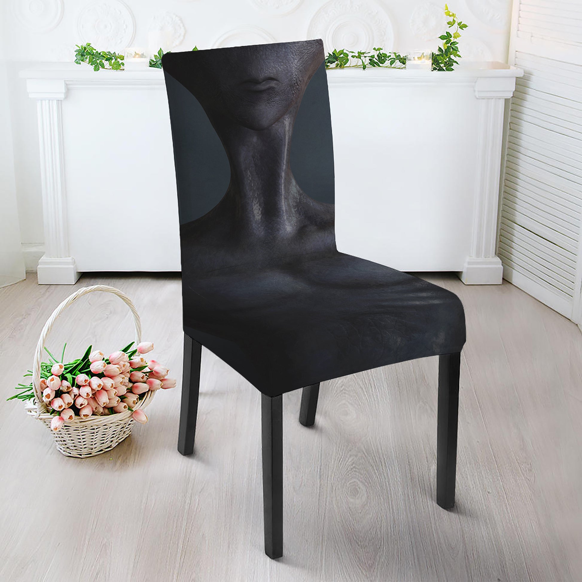 Scary Grey Alien 3D Print Dining Chair Slipcover