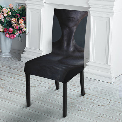 Scary Grey Alien 3D Print Dining Chair Slipcover