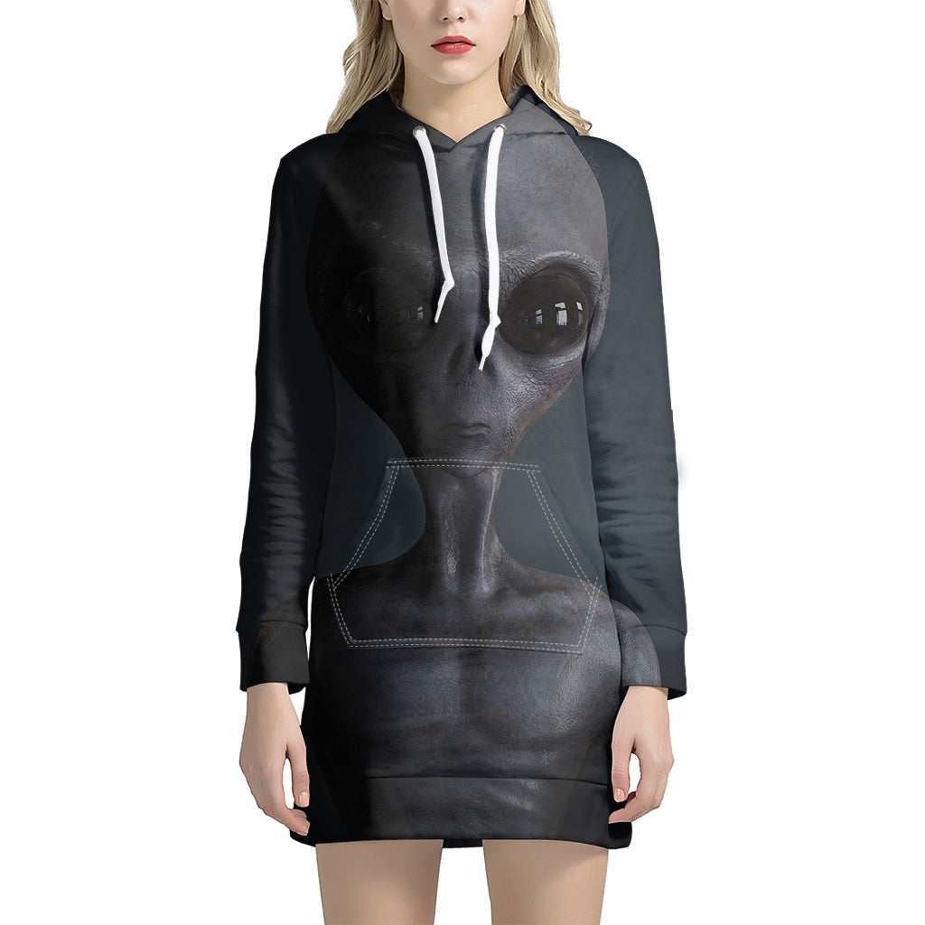 Scary Grey Alien 3D Print Hoodie Dress