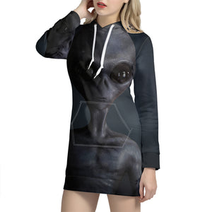 Scary Grey Alien 3D Print Hoodie Dress