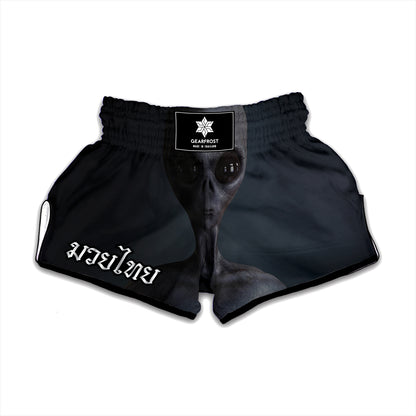 Scary Grey Alien 3D Print Muay Thai Boxing Shorts