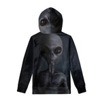 Scary Grey Alien 3D Print Pullover Hoodie