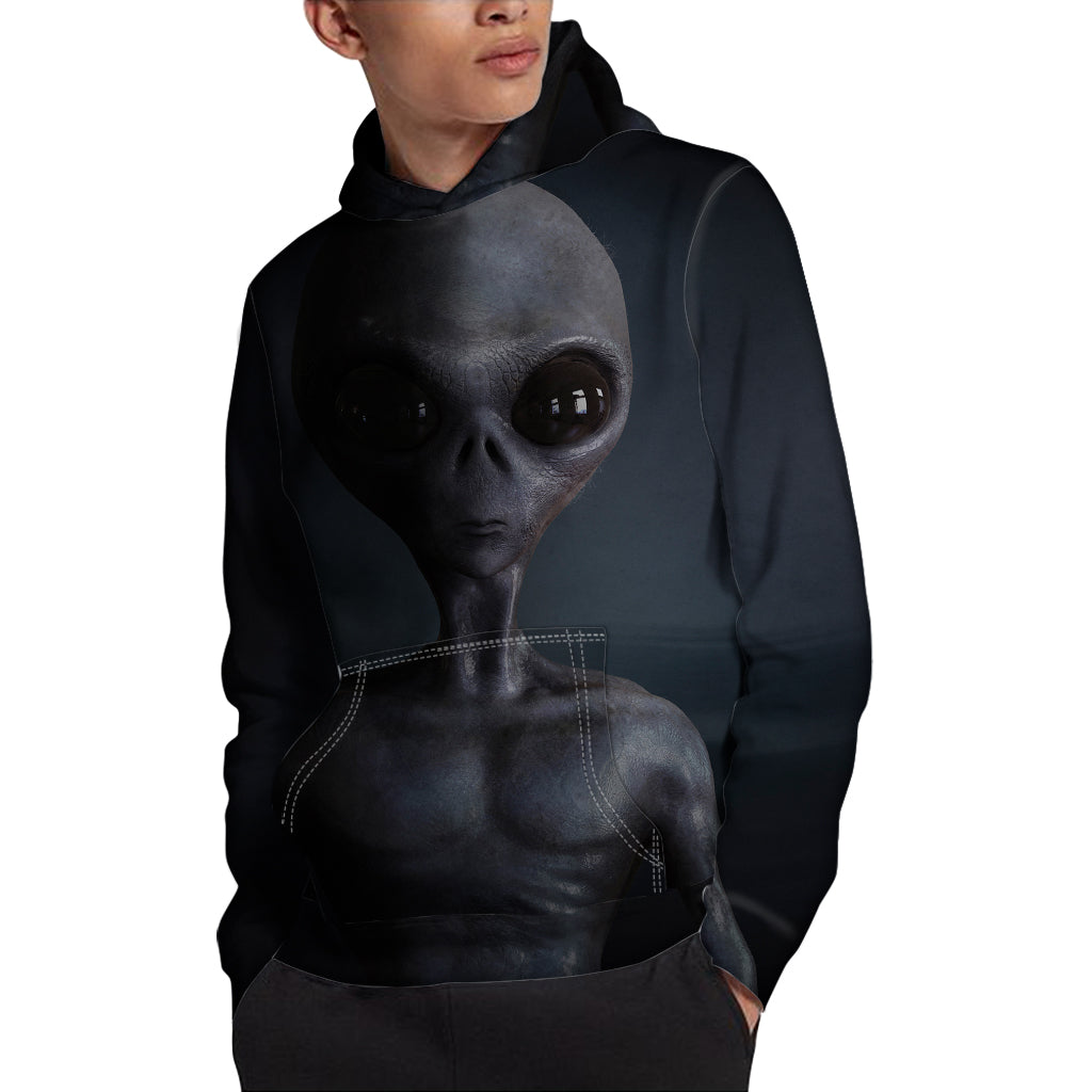 Scary Grey Alien 3D Print Pullover Hoodie