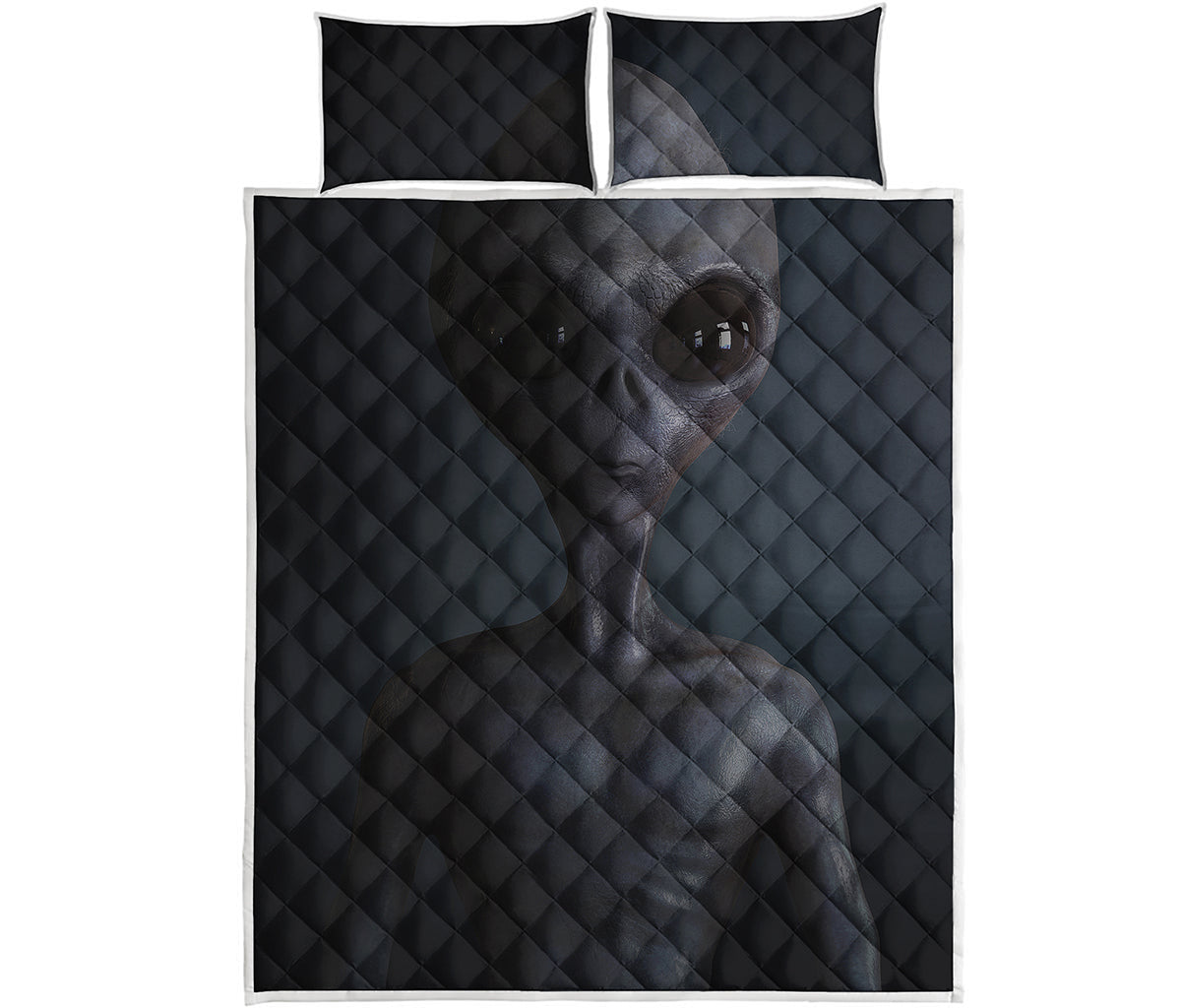 Scary Grey Alien 3D Print Quilt Bed Set