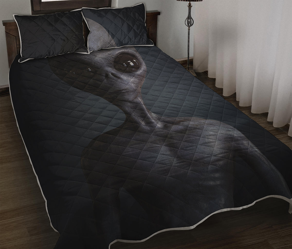 Scary Grey Alien 3D Print Quilt Bed Set