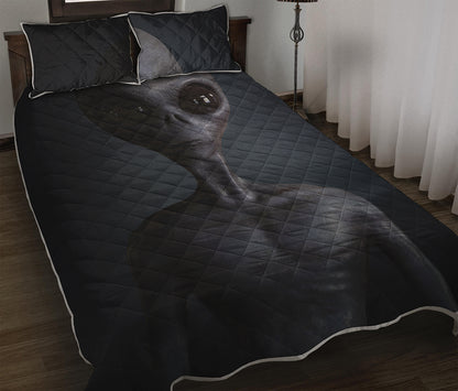 Scary Grey Alien 3D Print Quilt Bed Set