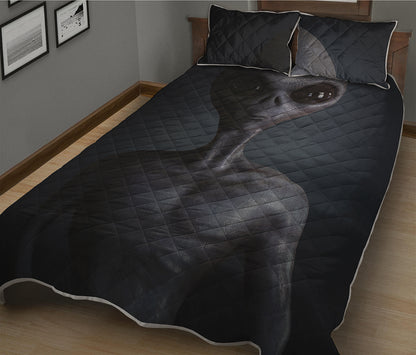 Scary Grey Alien 3D Print Quilt Bed Set