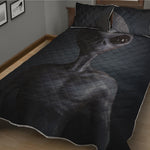 Scary Grey Alien 3D Print Quilt Bed Set