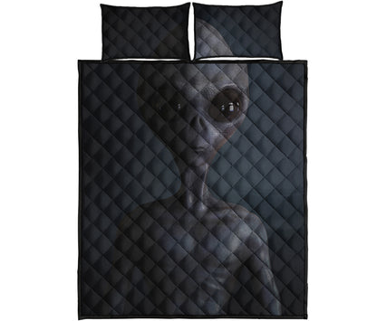 Scary Grey Alien 3D Print Quilt Bed Set
