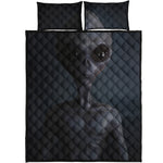 Scary Grey Alien 3D Print Quilt Bed Set