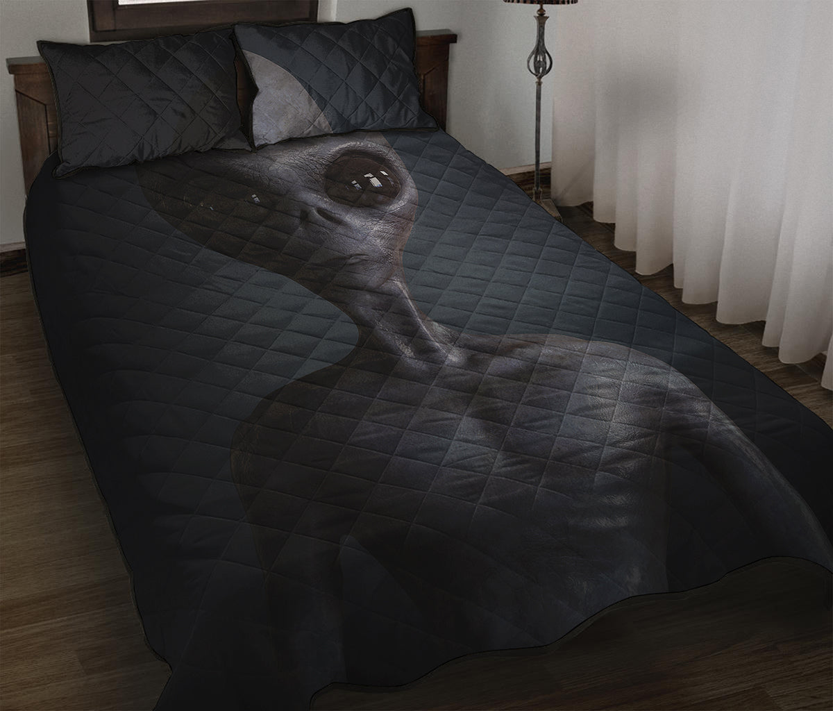 Scary Grey Alien 3D Print Quilt Bed Set