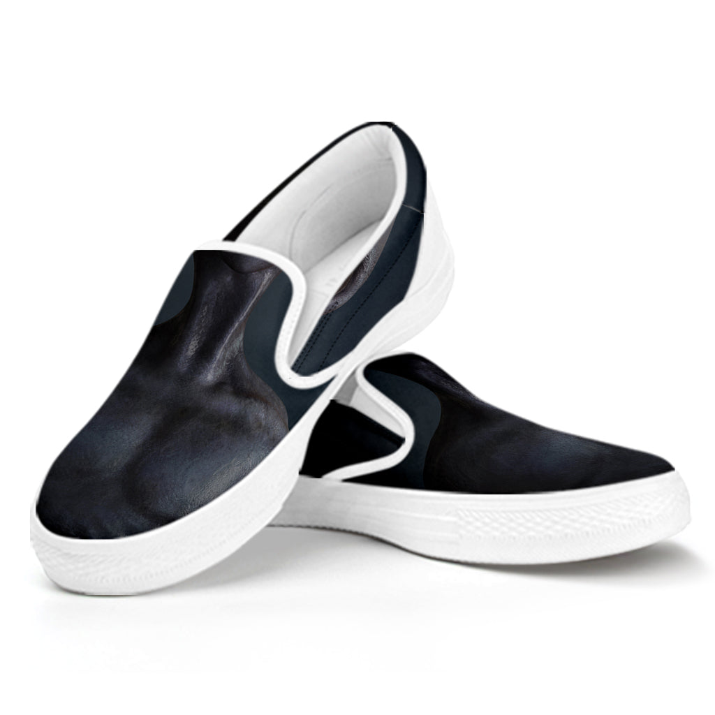 Scary Grey Alien 3D Print White Slip On Shoes