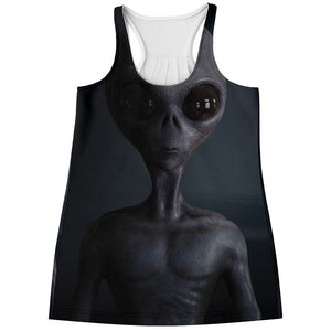 Scary Grey Alien 3D Print Women's Racerback Tank Top