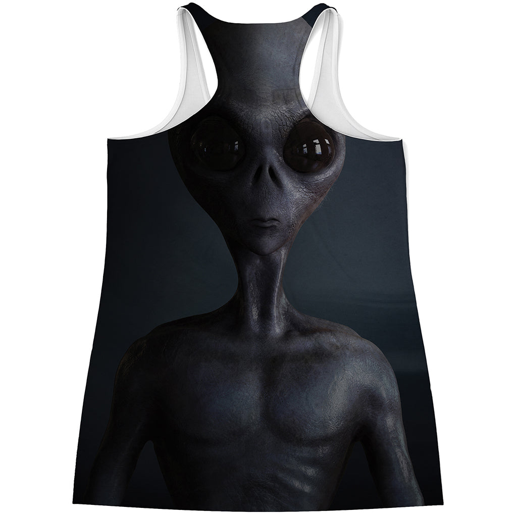 Scary Grey Alien 3D Print Women's Racerback Tank Top