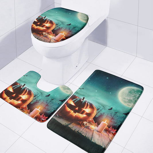 Scary Halloween Pumpkin Print 3 Piece Bath Mat Set