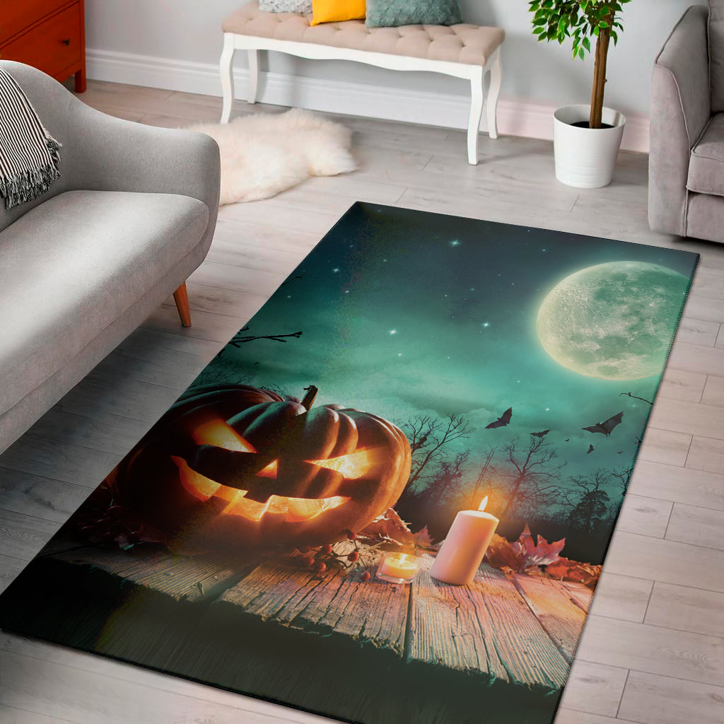 Scary Halloween Pumpkin Print Area Rug