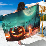 Scary Halloween Pumpkin Print Beach Sarong Wrap
