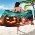 Scary Halloween Pumpkin Print Beach Sarong Wrap