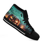 Scary Halloween Pumpkin Print Black High Top Shoes