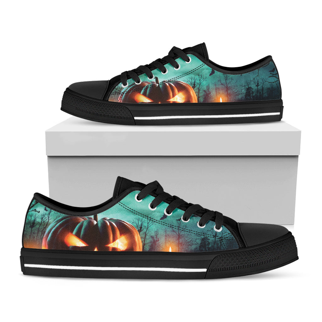Scary Halloween Pumpkin Print Black Low Top Shoes