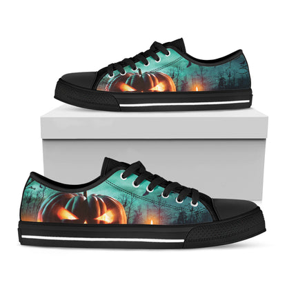 Scary Halloween Pumpkin Print Black Low Top Shoes