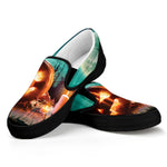 Scary Halloween Pumpkin Print Black Slip On Shoes