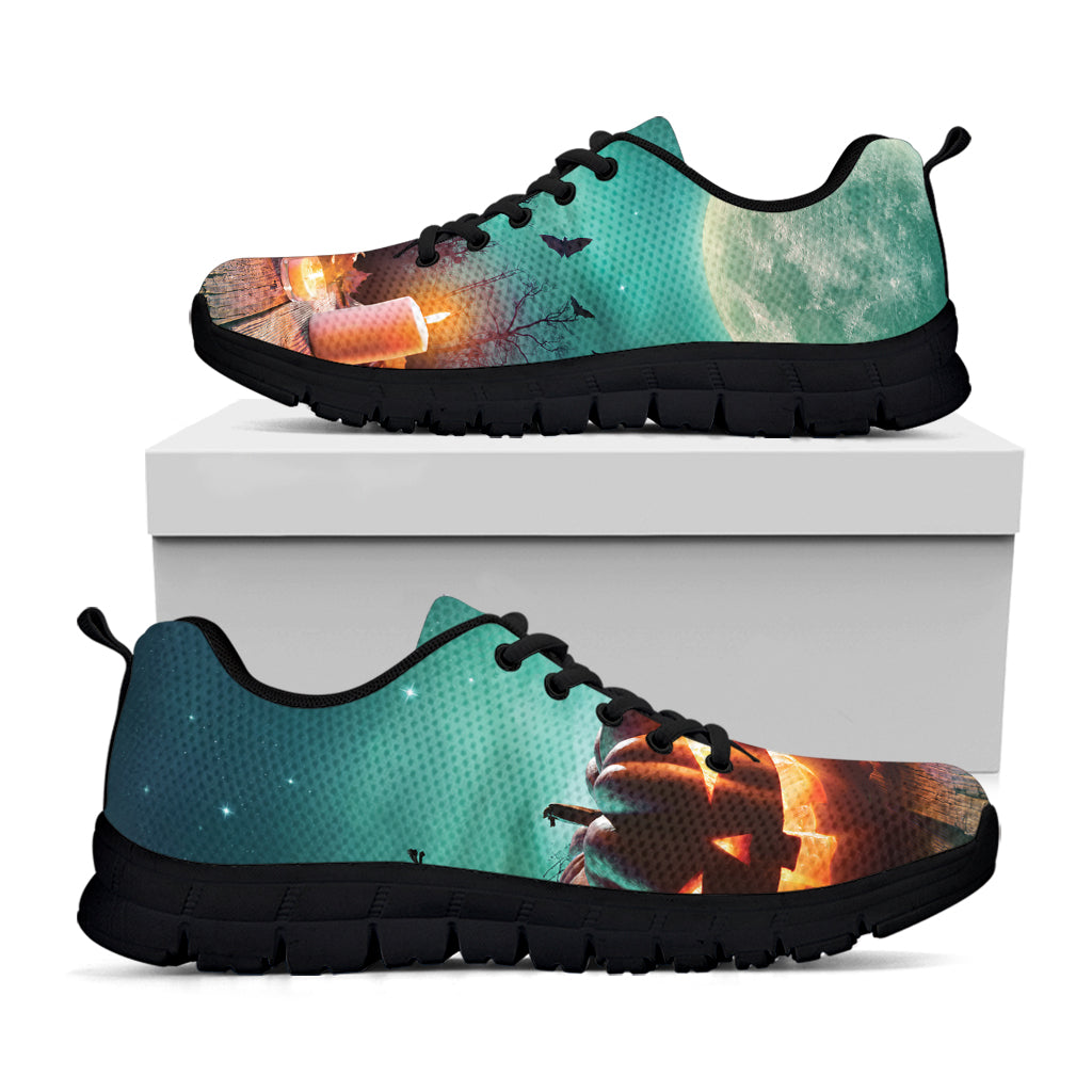 Scary Halloween Pumpkin Print Black Sneakers