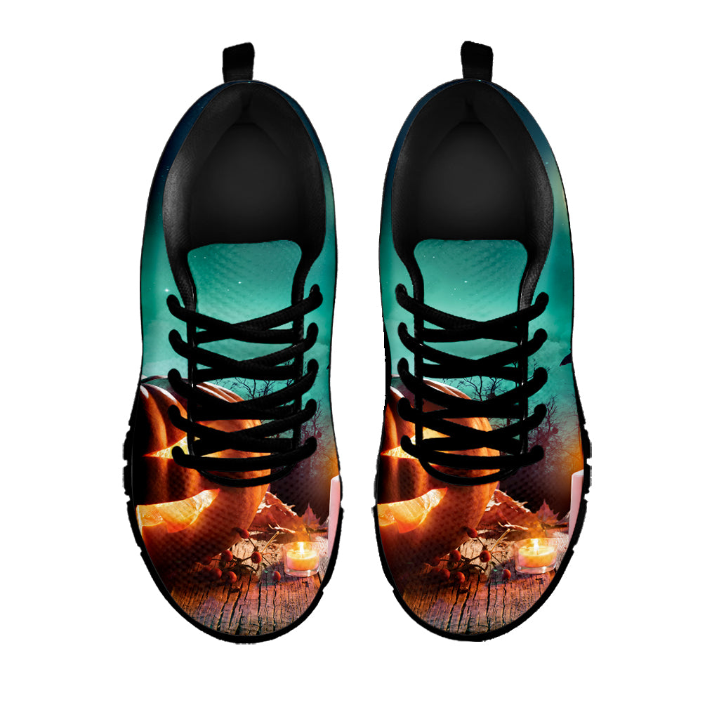 Scary Halloween Pumpkin Print Black Sneakers