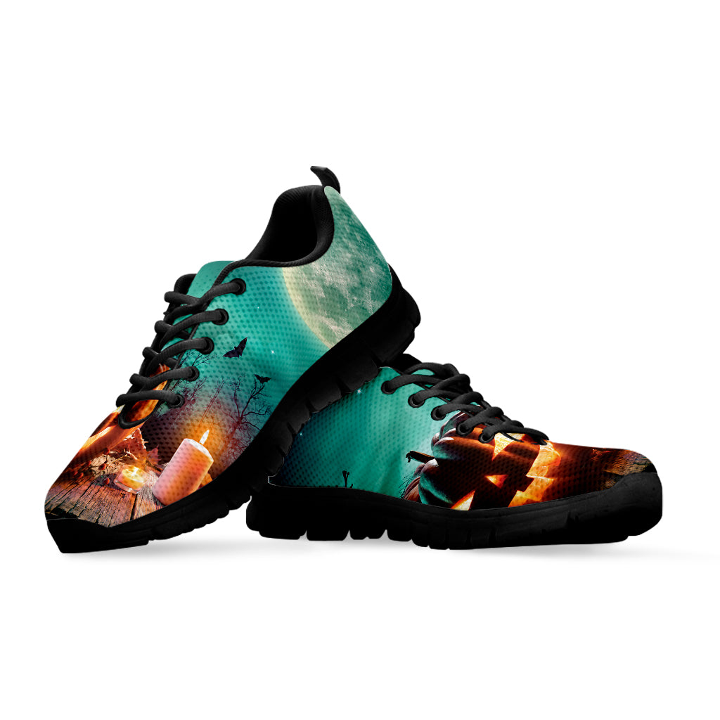 Scary Halloween Pumpkin Print Black Sneakers