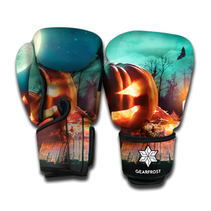 Scary Halloween Pumpkin Print Boxing Gloves