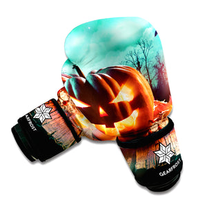 Scary Halloween Pumpkin Print Boxing Gloves