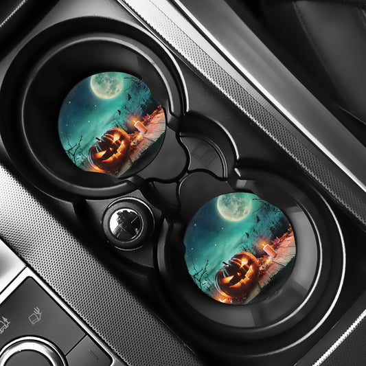 Scary Halloween Pumpkin Print Car Coasters